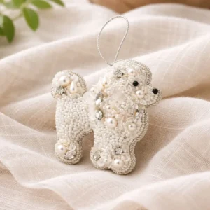 White Beaded Dog Ornament