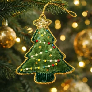Beaded Christmas Green Tree Ornament