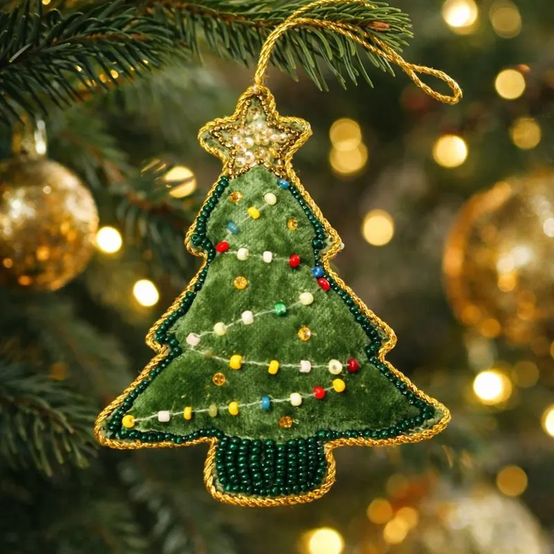 Beaded Christmas Green Tree Ornament