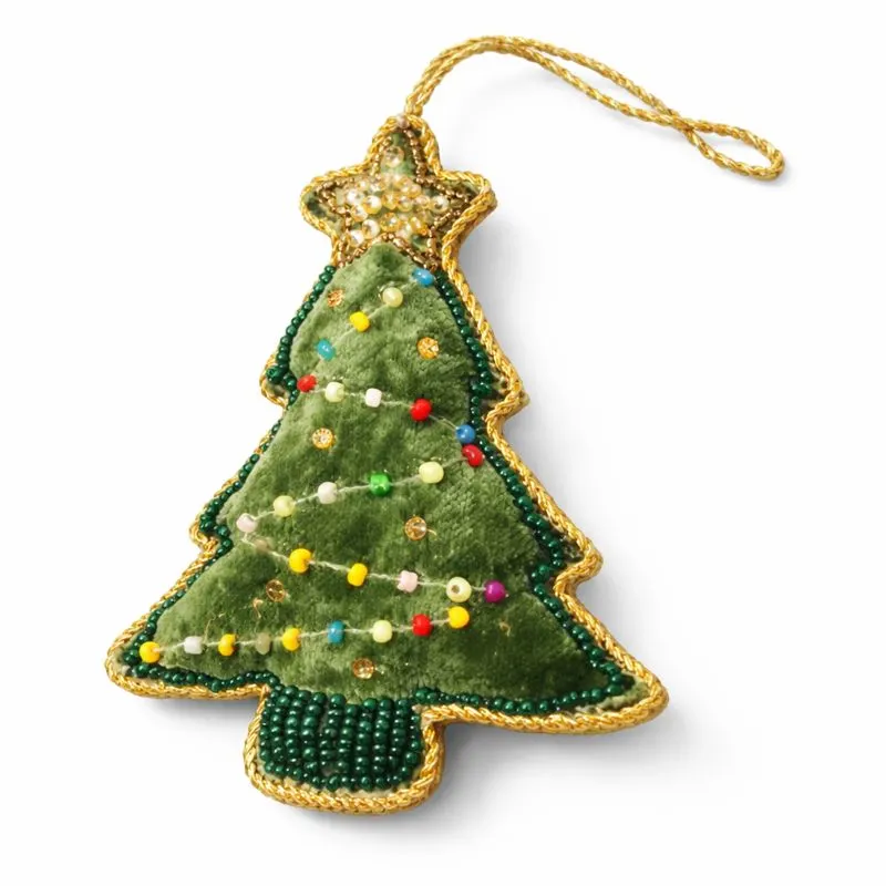 Beaded Christmas Green Tree Ornament - Image 3