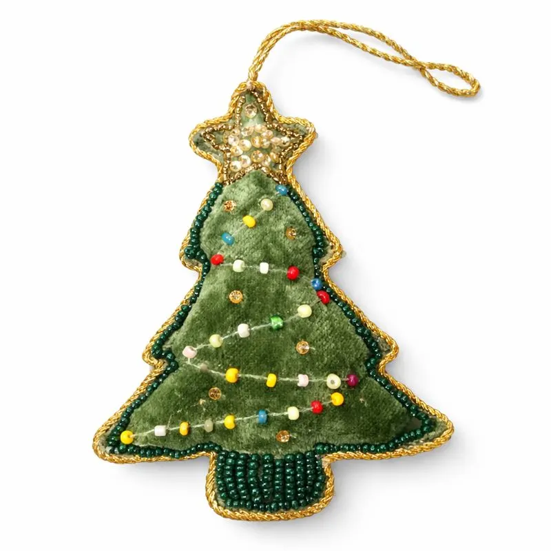 Beaded Christmas Green Tree Ornament - Image 2