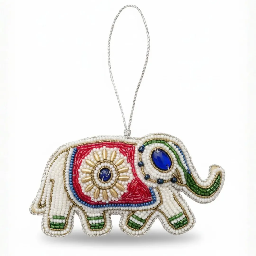 White Beaded Elephant Ornament - Image 2