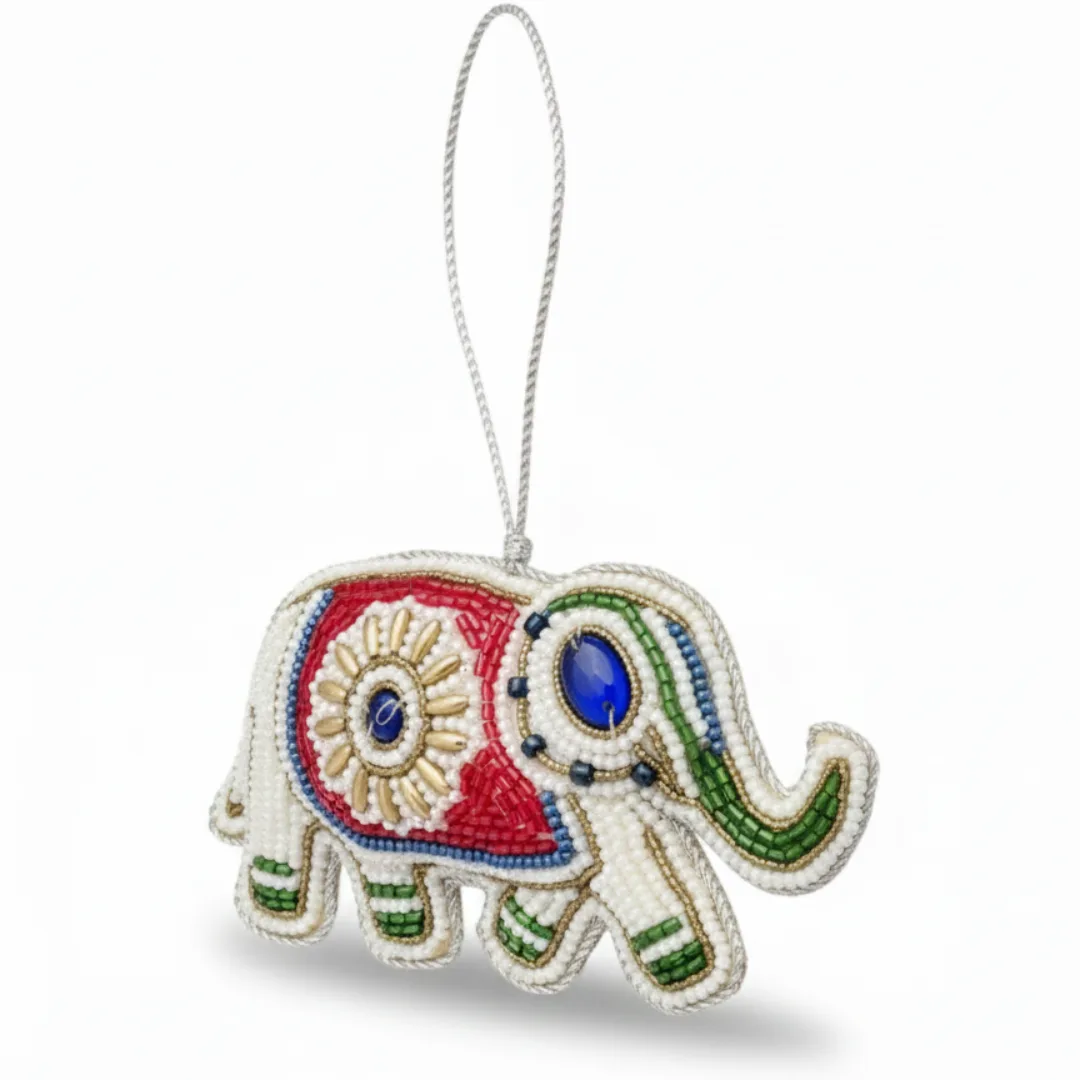 White Beaded Elephant Ornament - Image 3