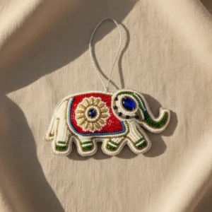 White Beaded Elephant Ornament