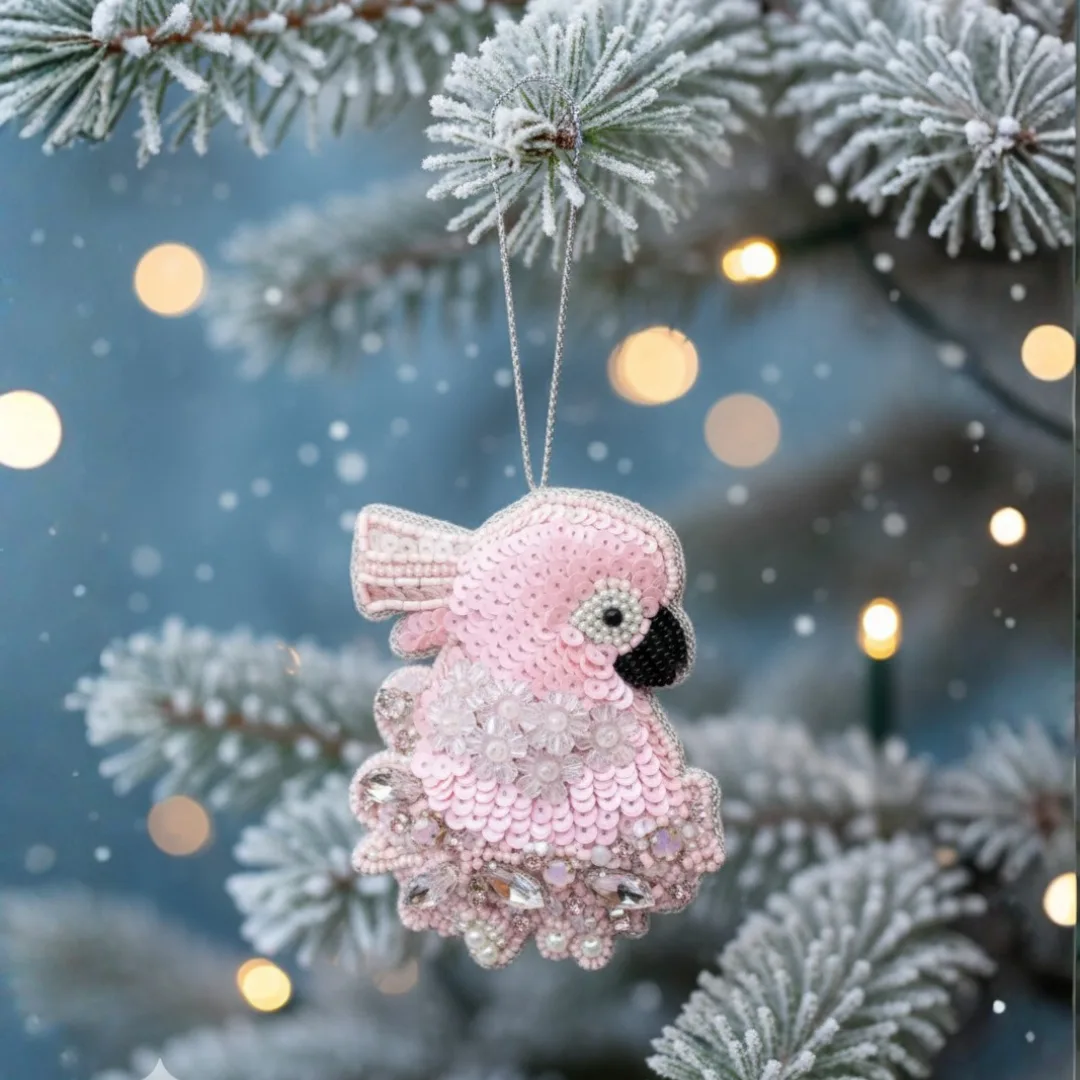 Flamingo Pink Beaded Bird Hanging Ornament - Image 4