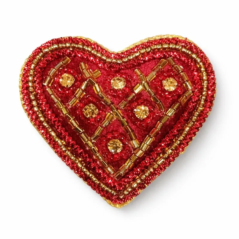 Beaded Red Heart Ornament Handmade - Image 2