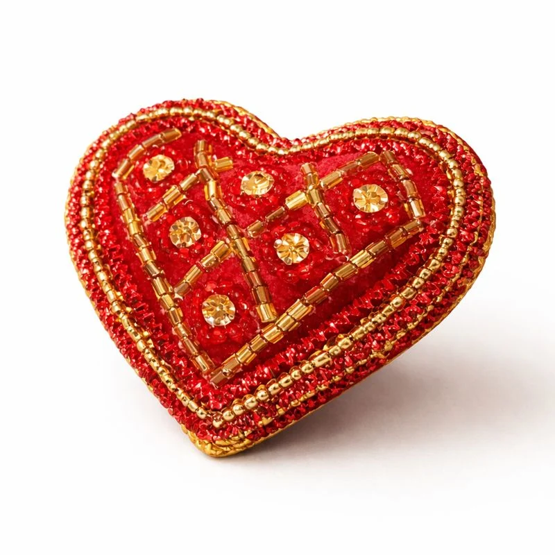 Beaded Red Heart Ornament Handmade - Image 4