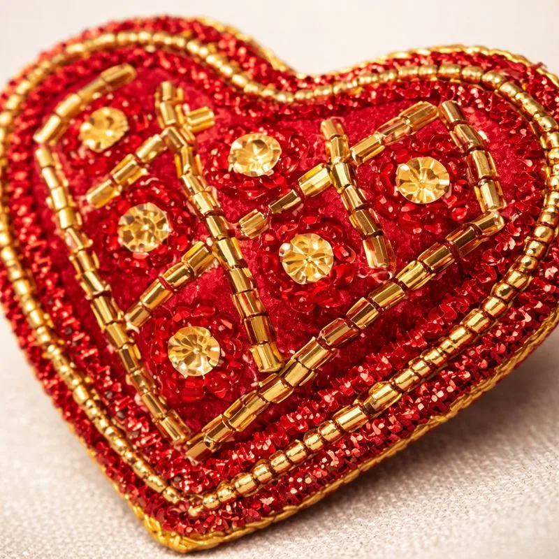 Beaded Red Heart Ornament Handmade - Image 3