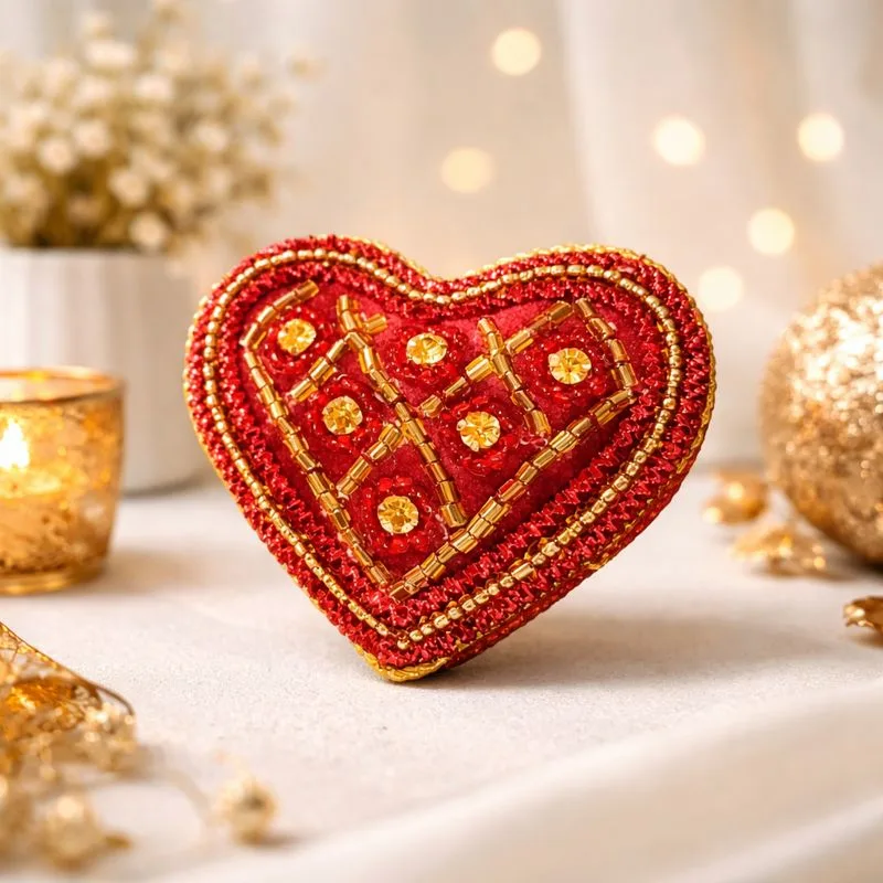 Beaded Red Heart Ornament Handmade