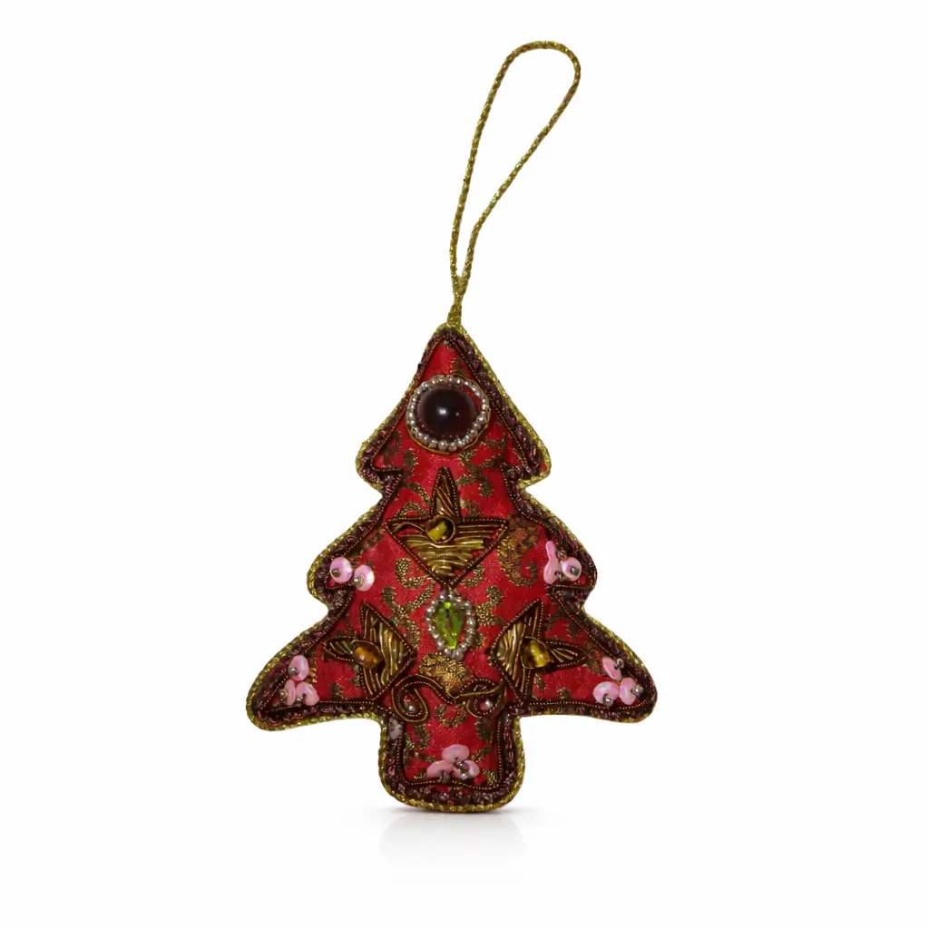 Red Embroidered Hanging Tree Ornament - Image 3