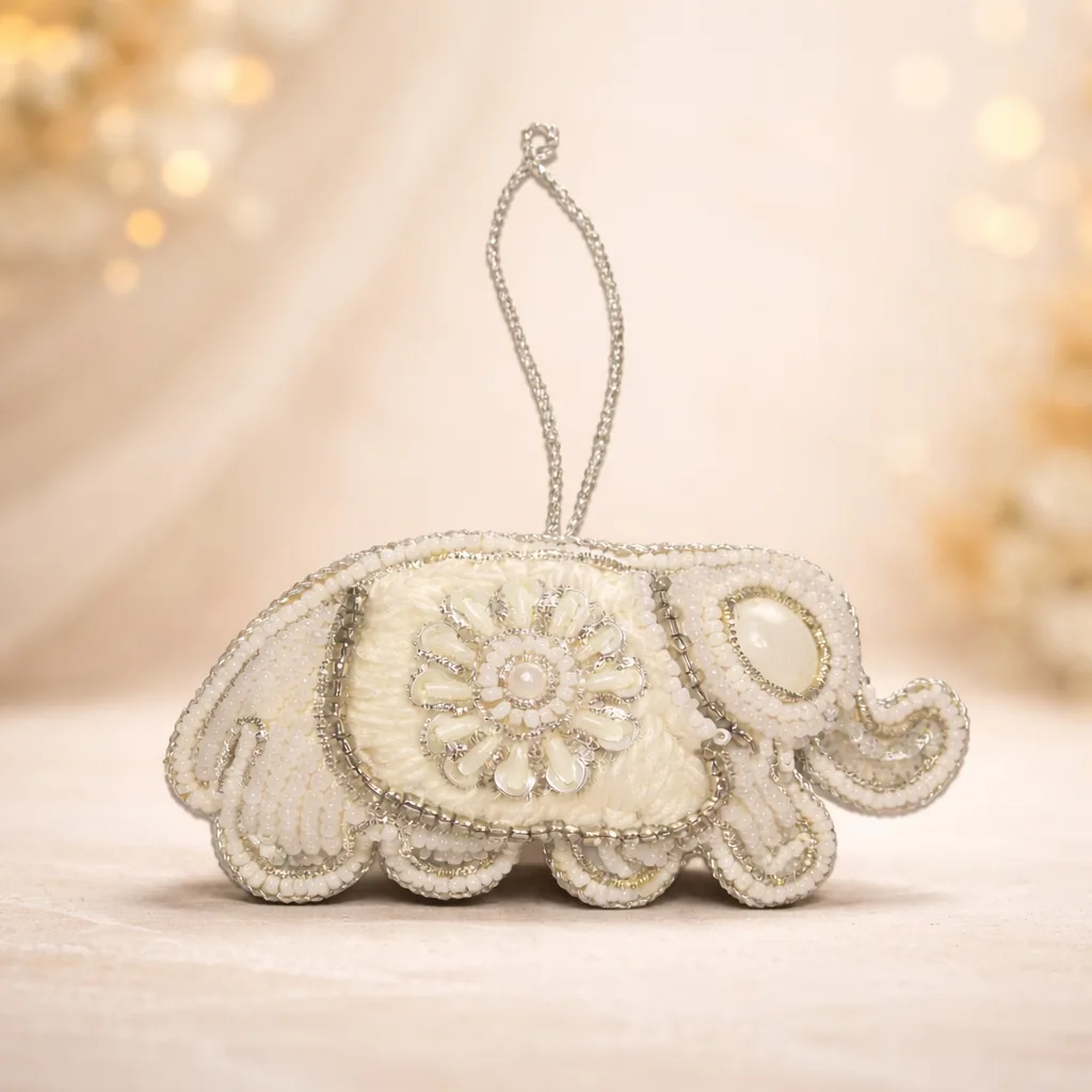 White Elephant Handcrafted Beaded Hanging