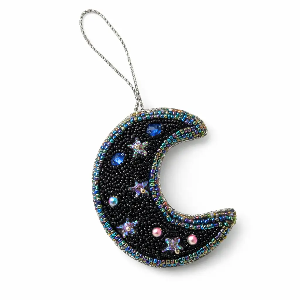 Black Beaded Moon Hanging Charm - Image 4
