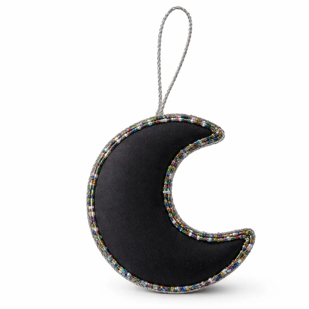 Black Beaded Moon Hanging Charm - Image 3