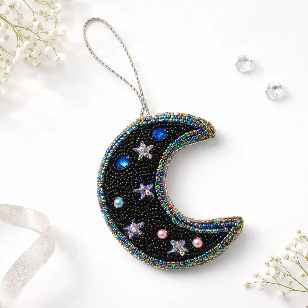 Black Beaded Moon Hanging Charm