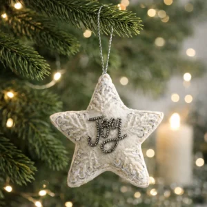 White Beaded Star Joy Hanging Decor