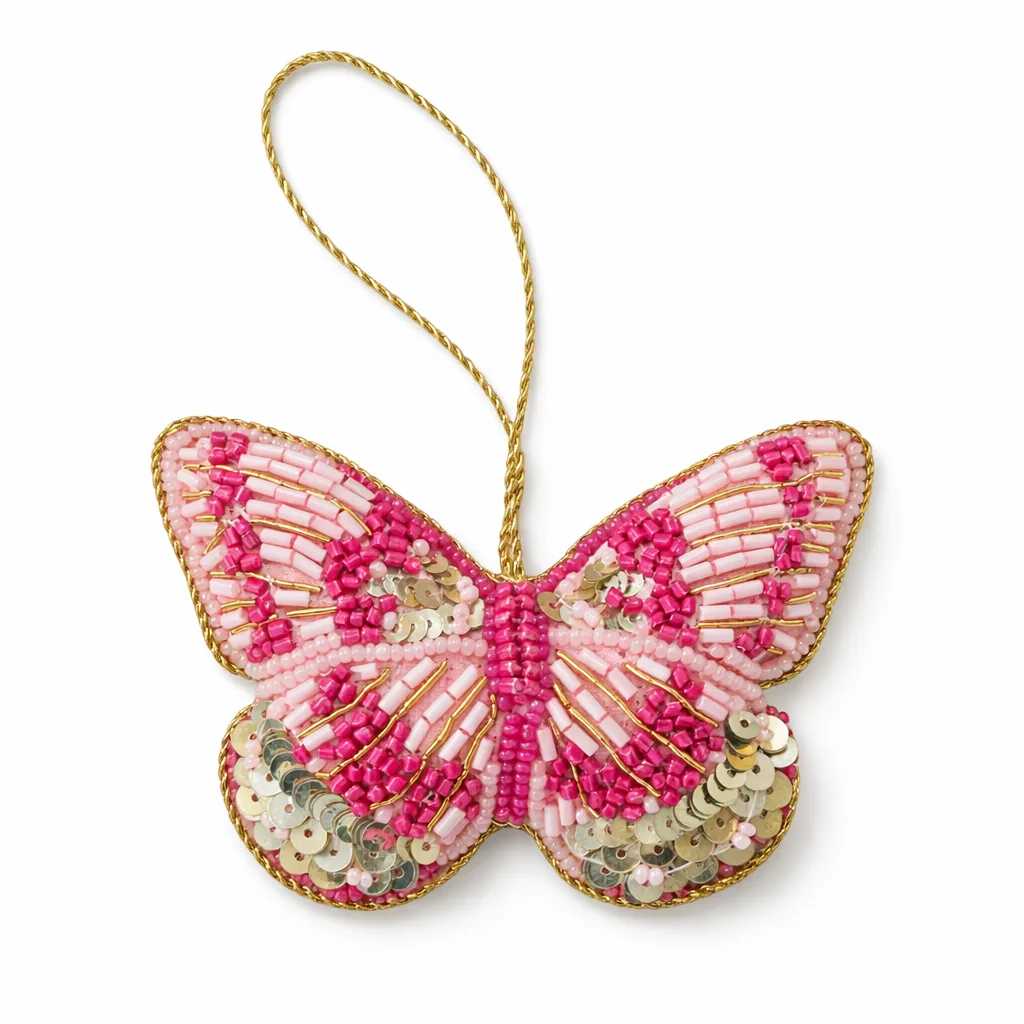 Pink Beaded Butterfly Hanging Decoration - Image 4