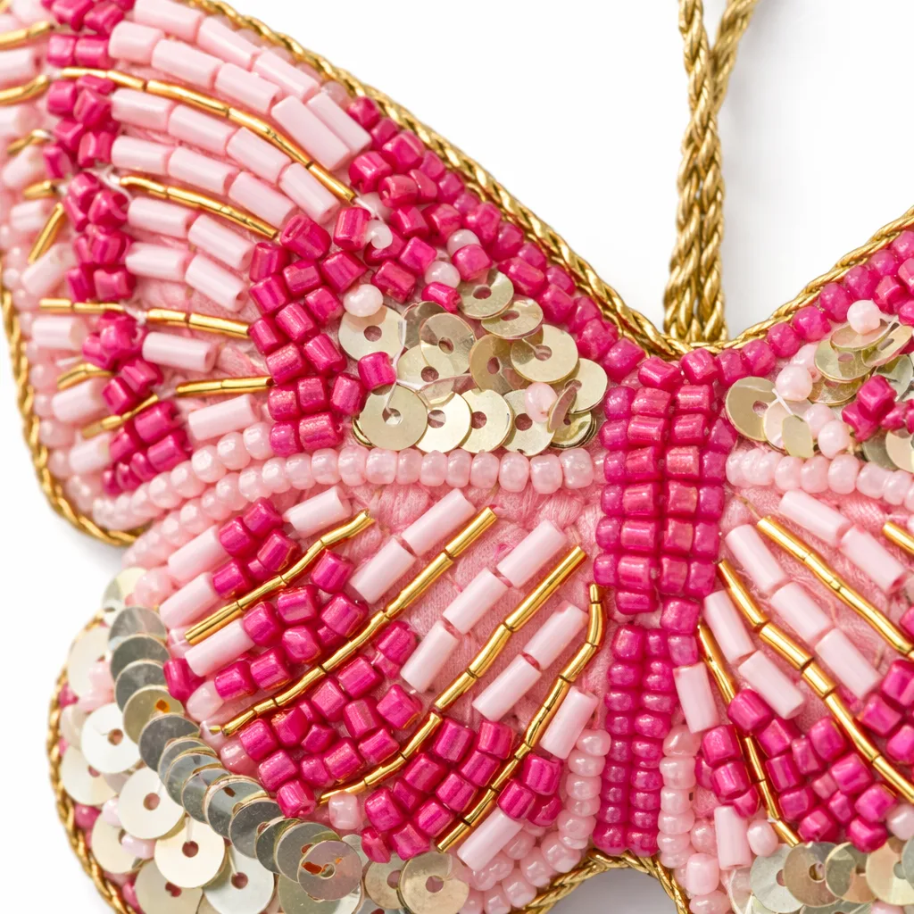 Pink Beaded Butterfly Hanging Decoration - Image 2