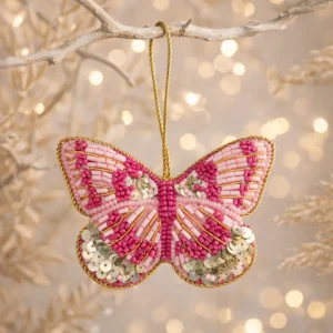 Pink Beaded Butterfly Hanging Decoration