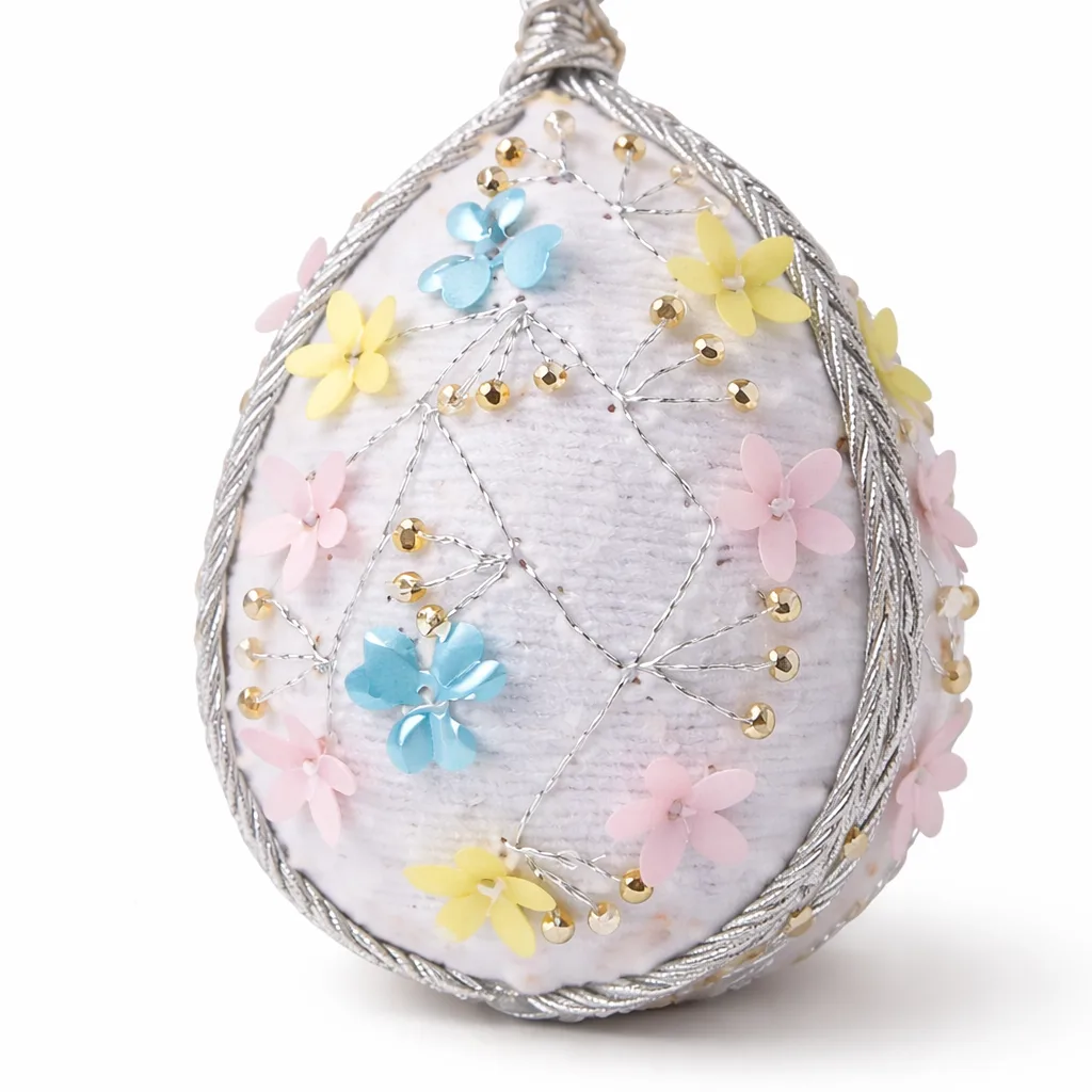 White Floral Easter Egg Hanging Decoration - Image 2