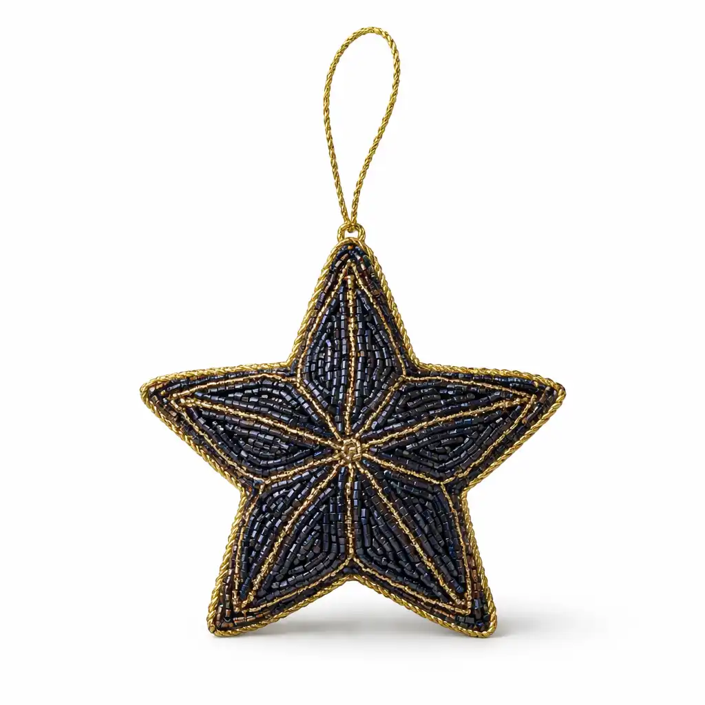 Navy Blue Beaded Star Hanging Ornament - Image 4