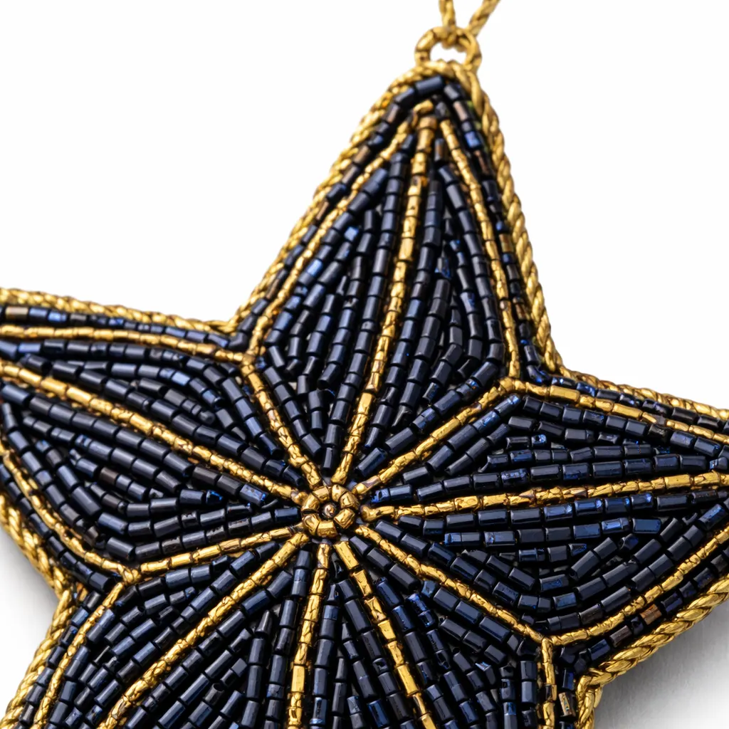Navy Blue Beaded Star Hanging Ornament - Image 2