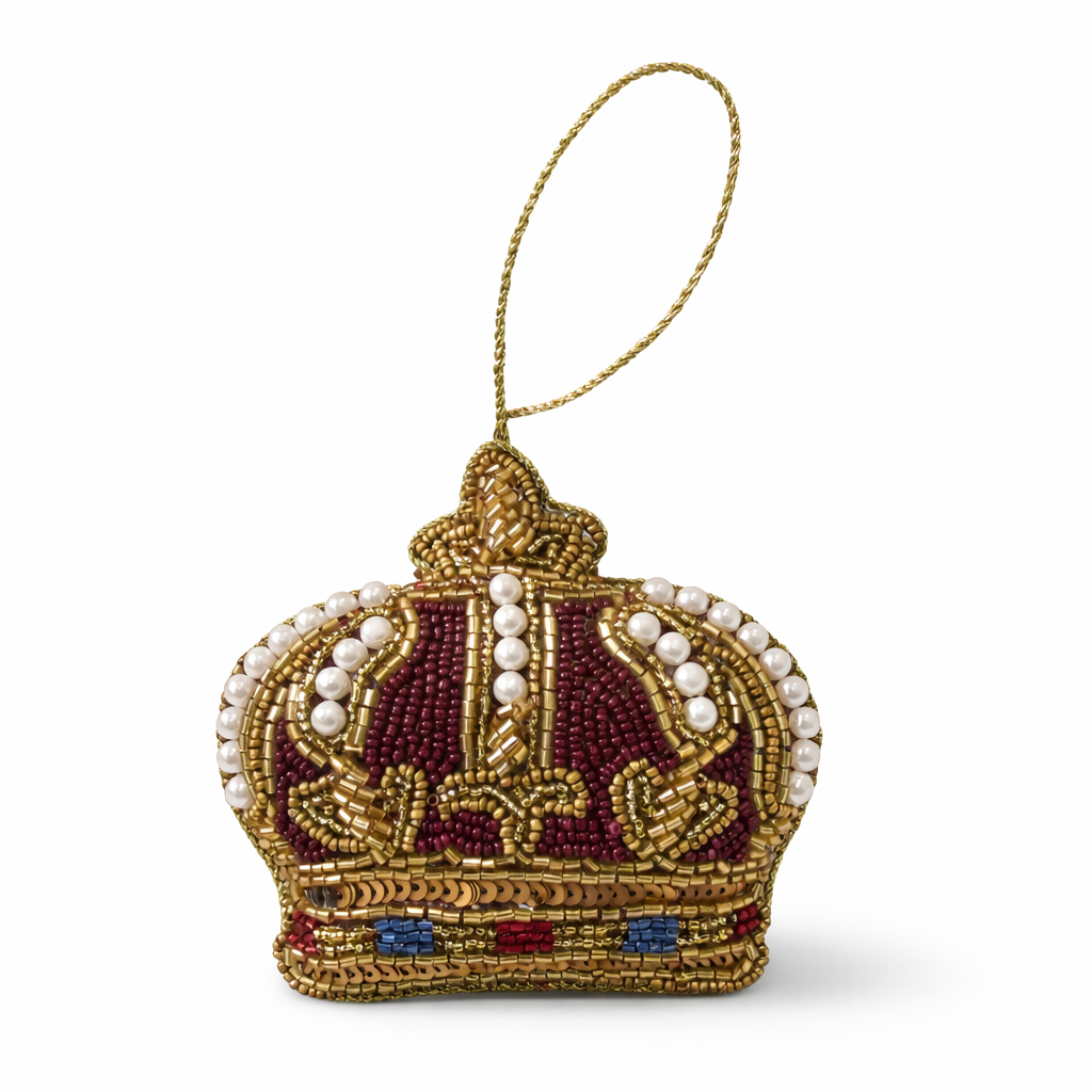 Burgundy Beaded Crown Hanging Ornament - Image 5
