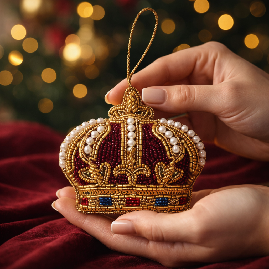 Burgundy Beaded Crown Hanging Ornament