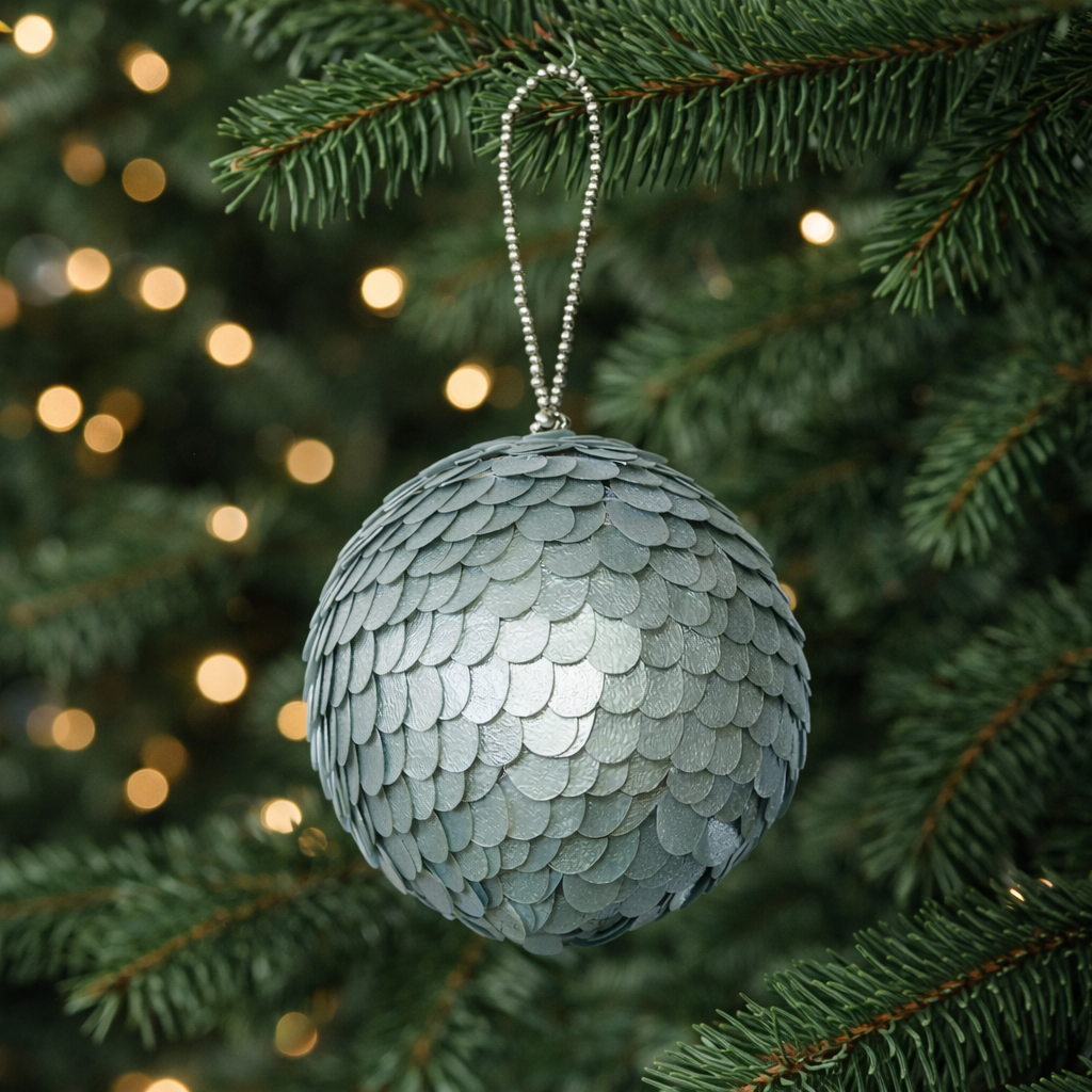 Bluish Sequin Ball Hanging Ornament Decor