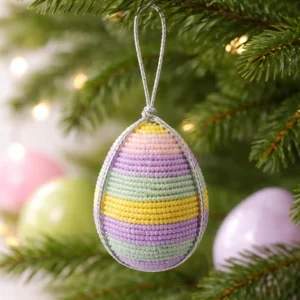 Pastel Striped Beaded Egg Hanging Ornament