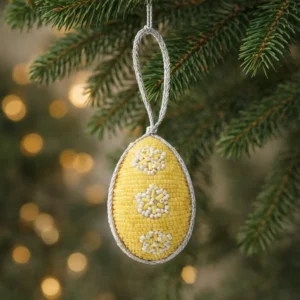 Yellow Beaded Egg Hanging Ornament Decor