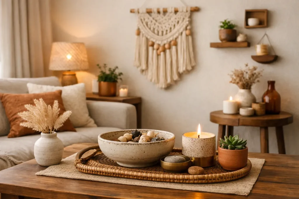 Small handmade décor pieces enhancing a modern home interior