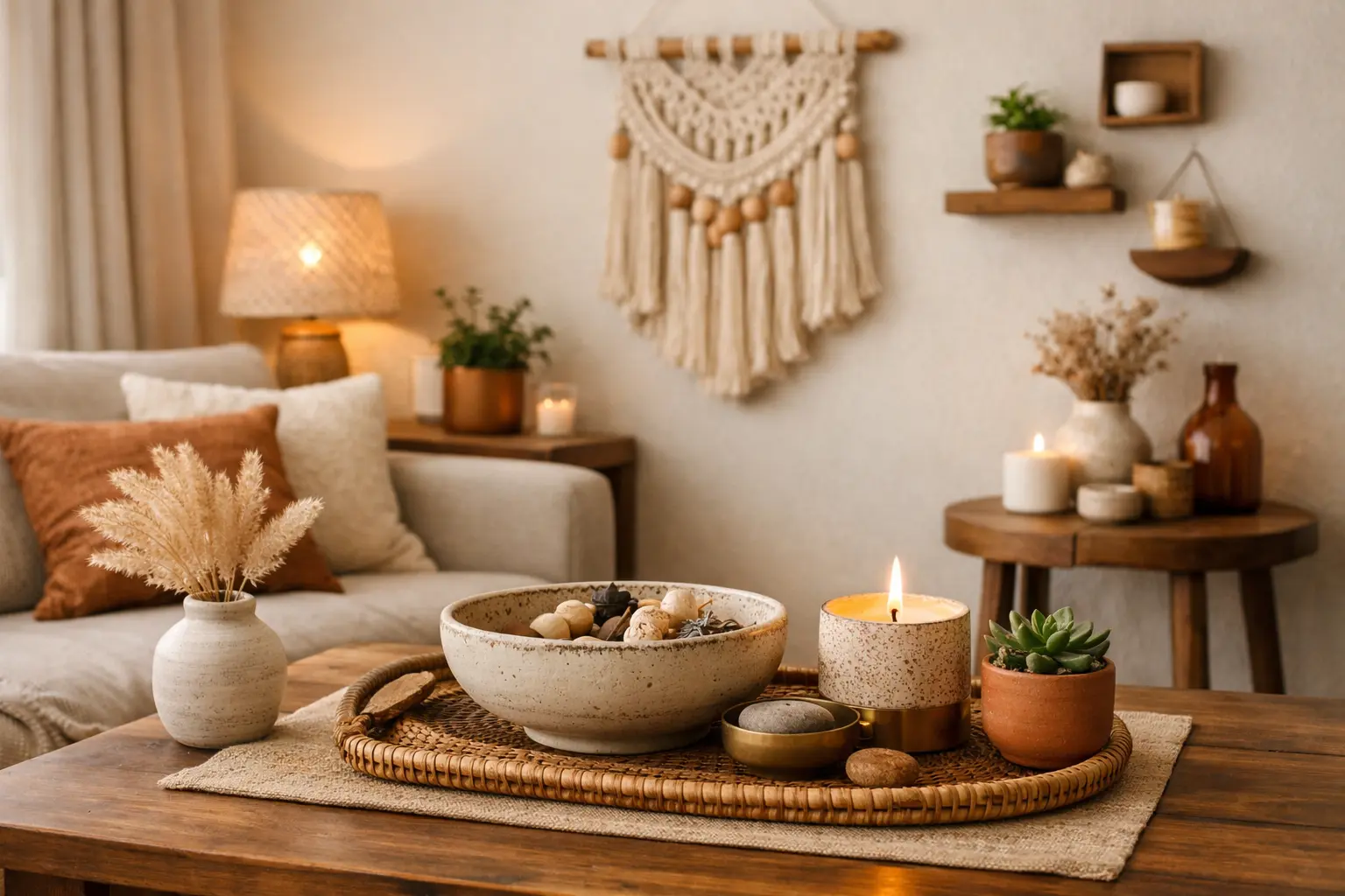 Small handmade décor pieces enhancing a modern home interior