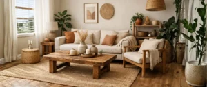 Sustainable handmade home décor setup in an Indian living room